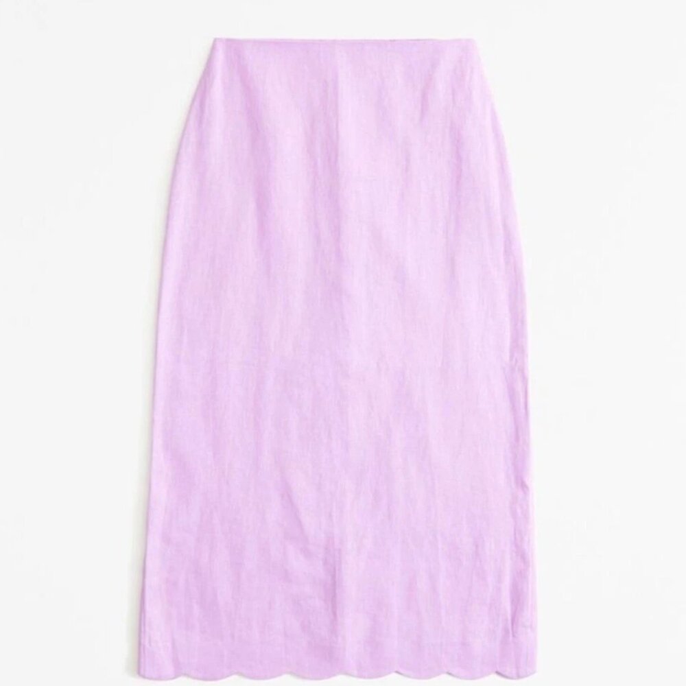 NWT Abercrombie & Fitch - Premium Linen Scallop Midi Skirt in Soft Purple - XXST